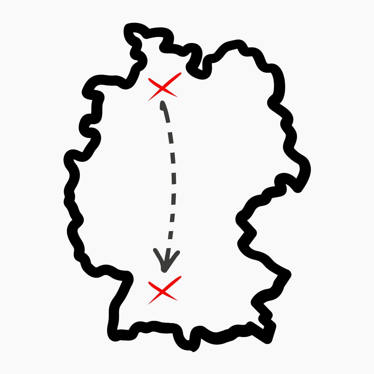 Schematische Deutschlandkarte mit zwei markierten Punkten: Wohnort des Auftraggebers und Esslingen, wo sich das Objekt befindet